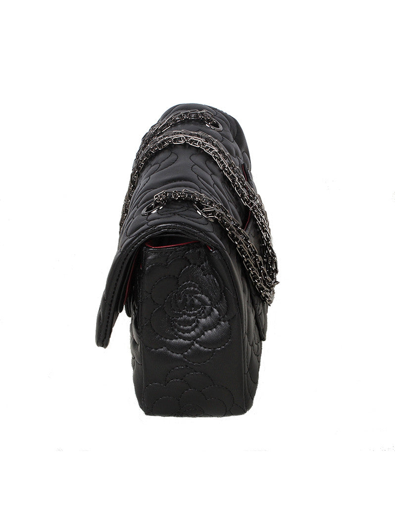 Genuine sheepskin leather camellia flower design flap handbag