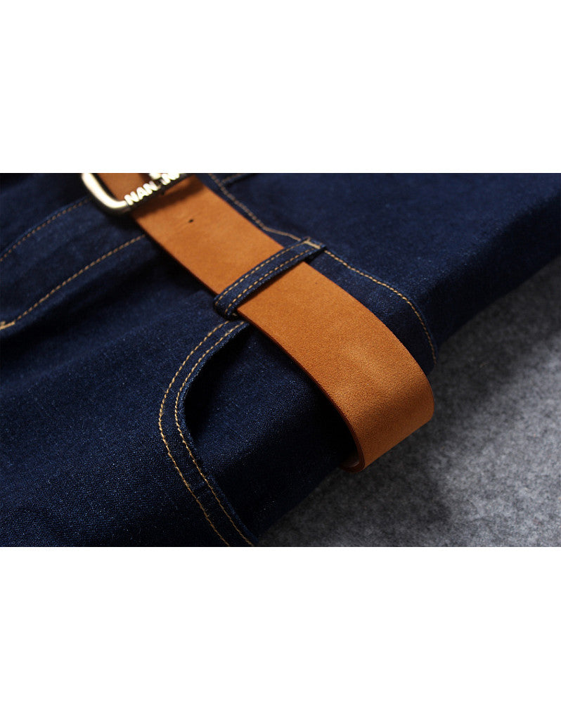 Embellished mid-length sleeve tailored denim mid-length dress