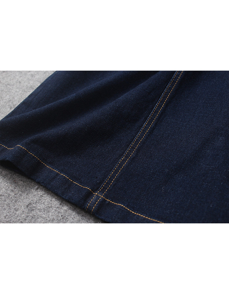 Embellished mid-length sleeve tailored denim mid-length dress