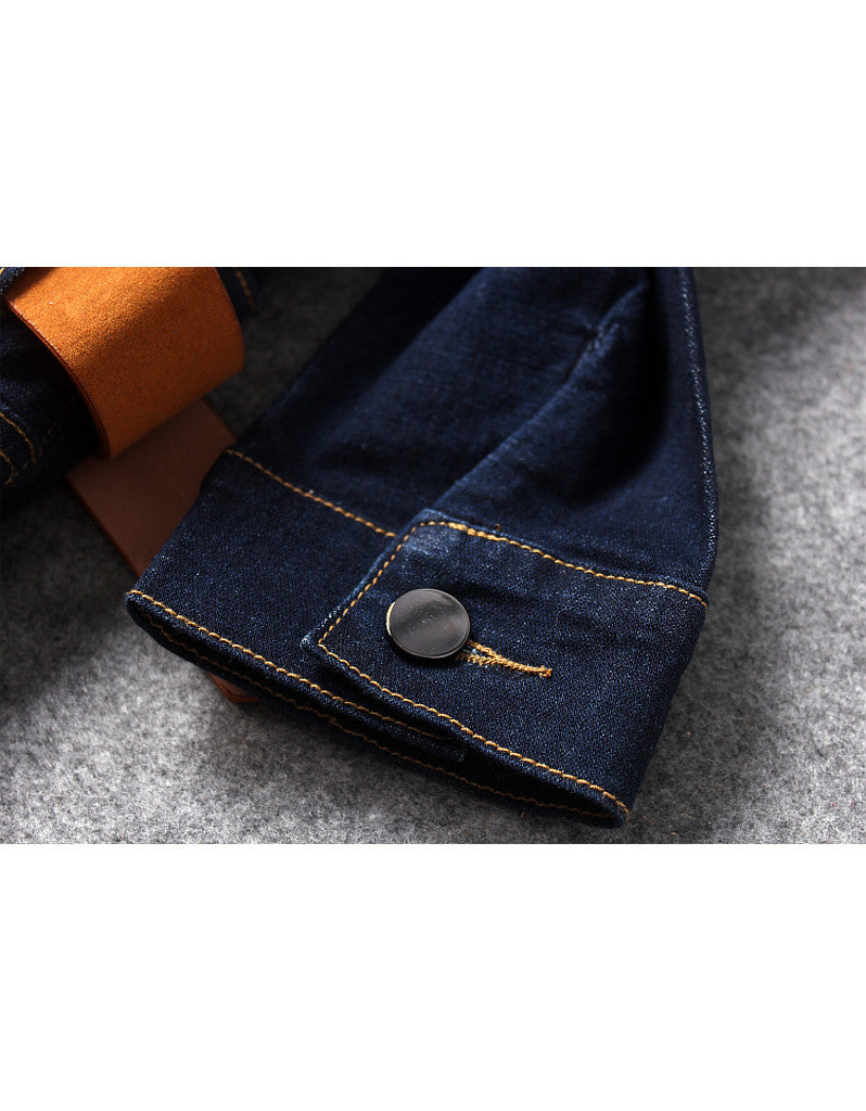 Embellished mid-length sleeve tailored denim mid-length dress