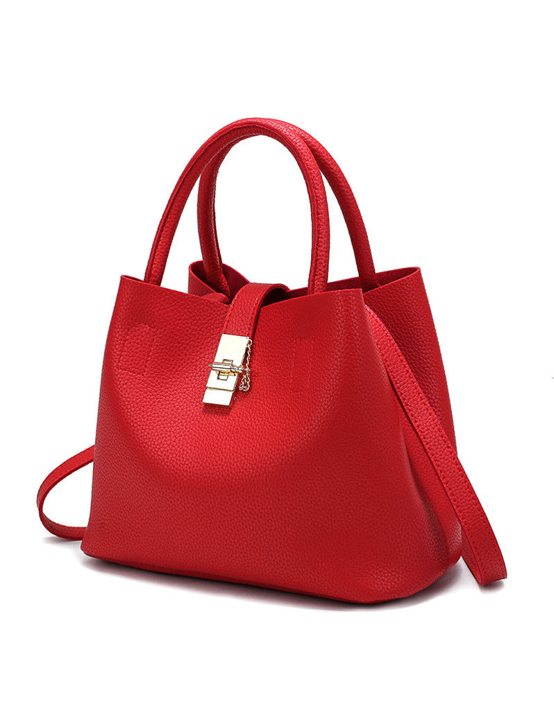 PU leather shoulder bag with twist lock and detachable inner bag (more colours)