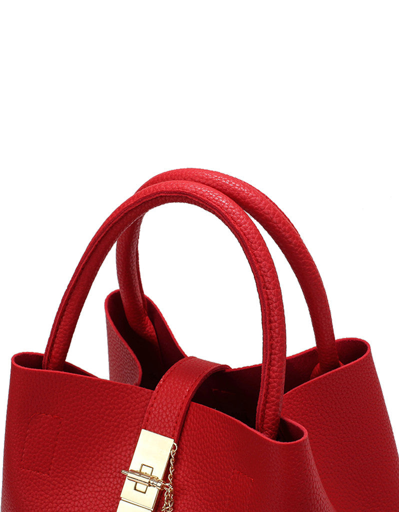 PU leather shoulder bag with twist lock and detachable inner bag (more colours)