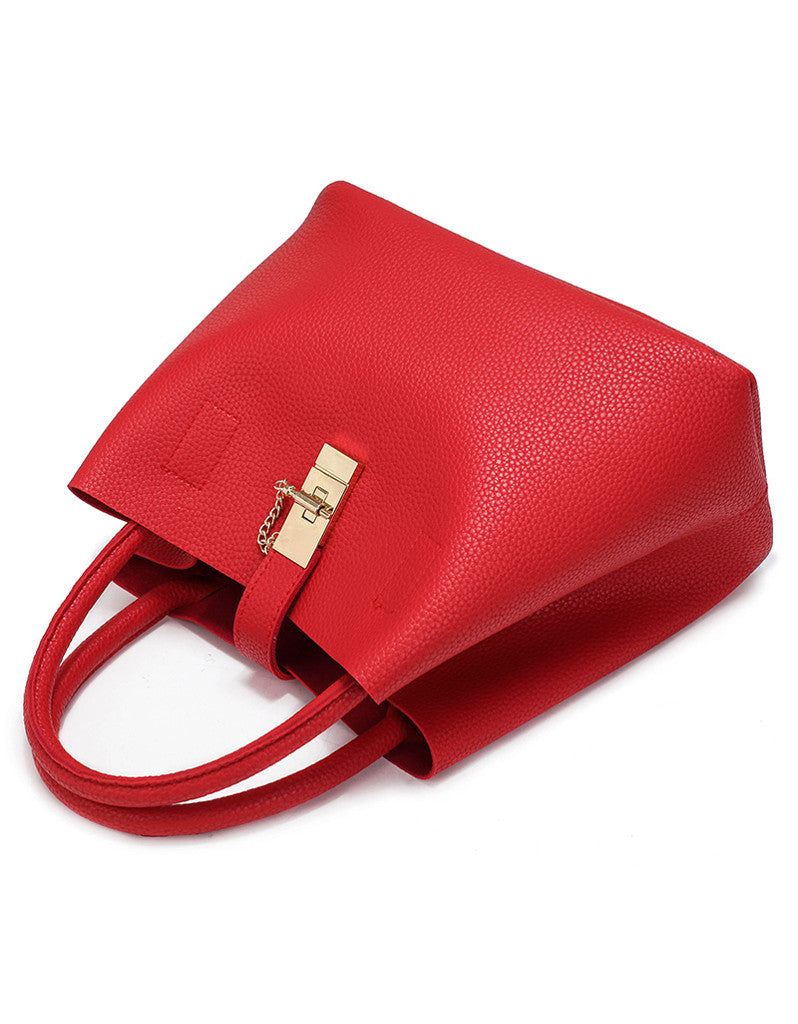 PU leather shoulder bag with twist lock and detachable inner bag (more colours)