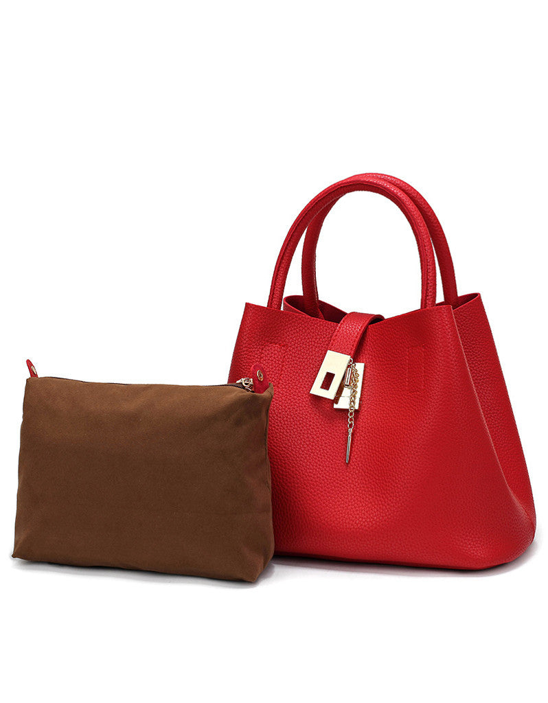 PU leather shoulder bag with twist lock and detachable inner bag (more colours)
