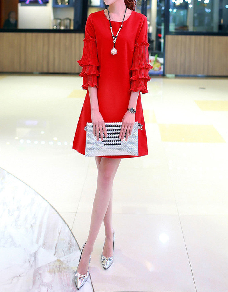 Short dress with 3/4 length sleeve with frills (More colours)