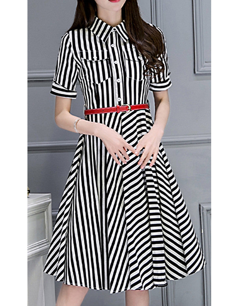 Short sleeve striped mid-length dress (More colours)