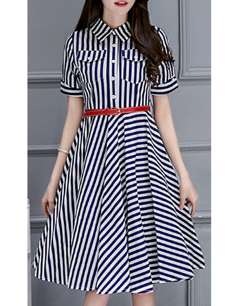 Short sleeve striped mid-length dress (More colours)