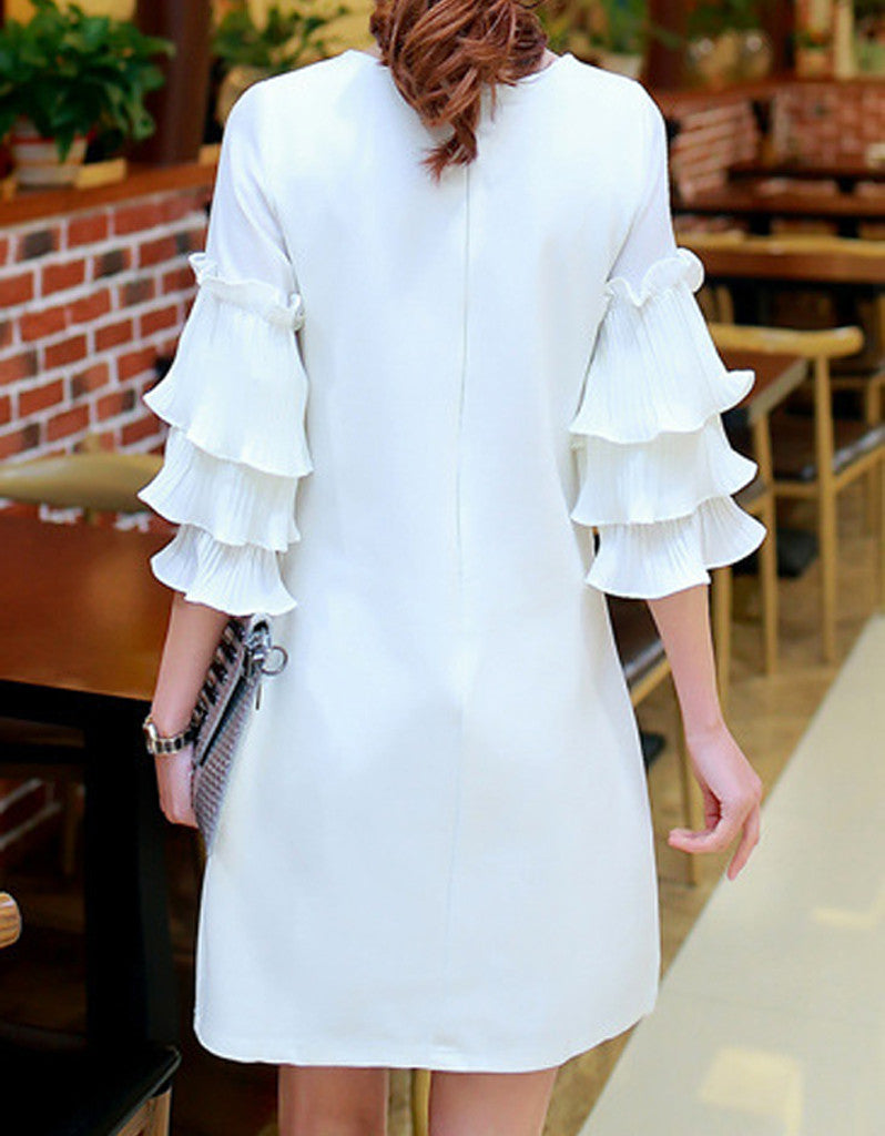 Short dress with 3/4 length sleeve with frills (More colours)