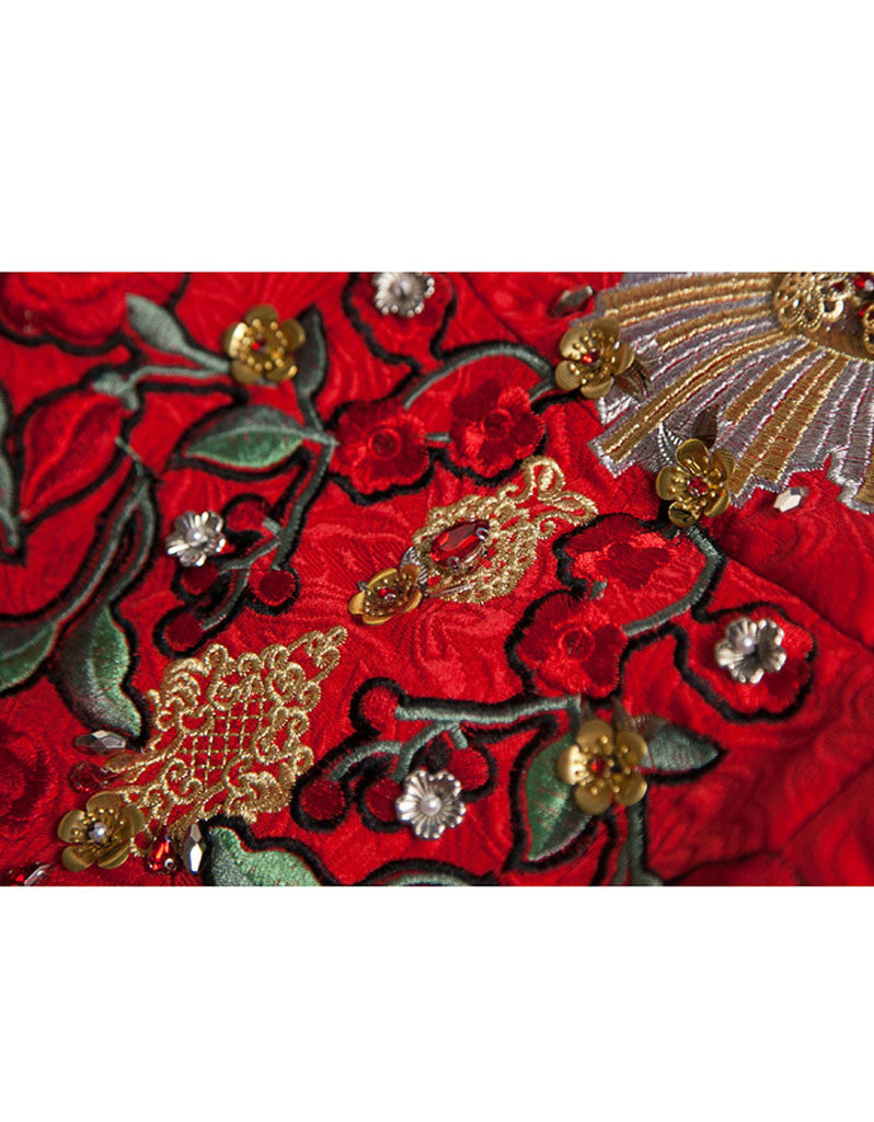 Sleeveless embroidered, beaded short dress with rhinestones