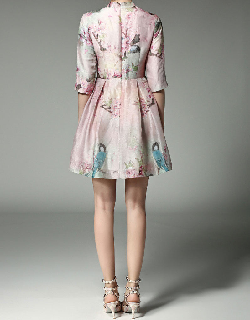 Mid-length sleeve A-line printed cheongsum