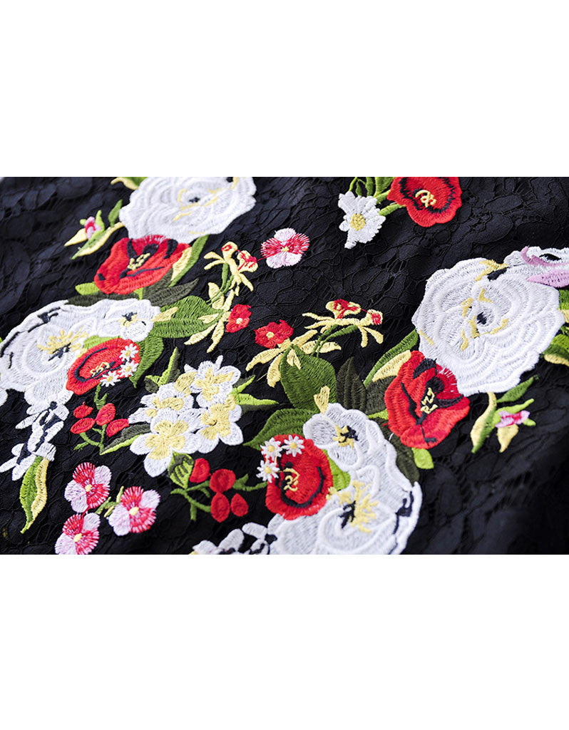 Mid-length sleeve embroidered long dress