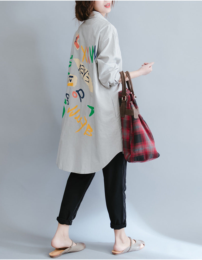 Oversized long sleeved shirt dress with patterns