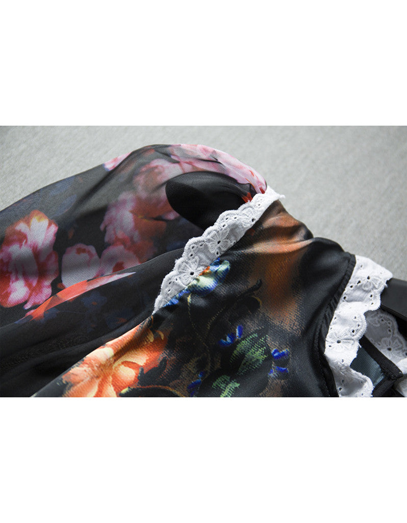 Long sleeve silk printed top