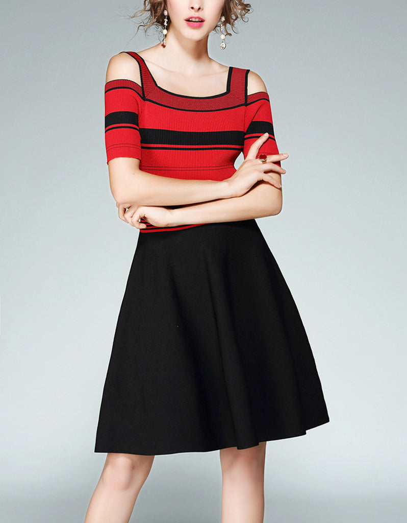 Knitted off shoulder striped dress (More colours)