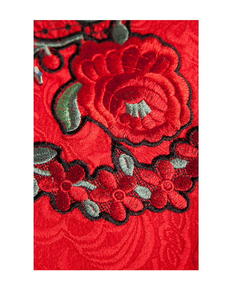 Sleeveless embroidered, beaded short dress with rhinestones