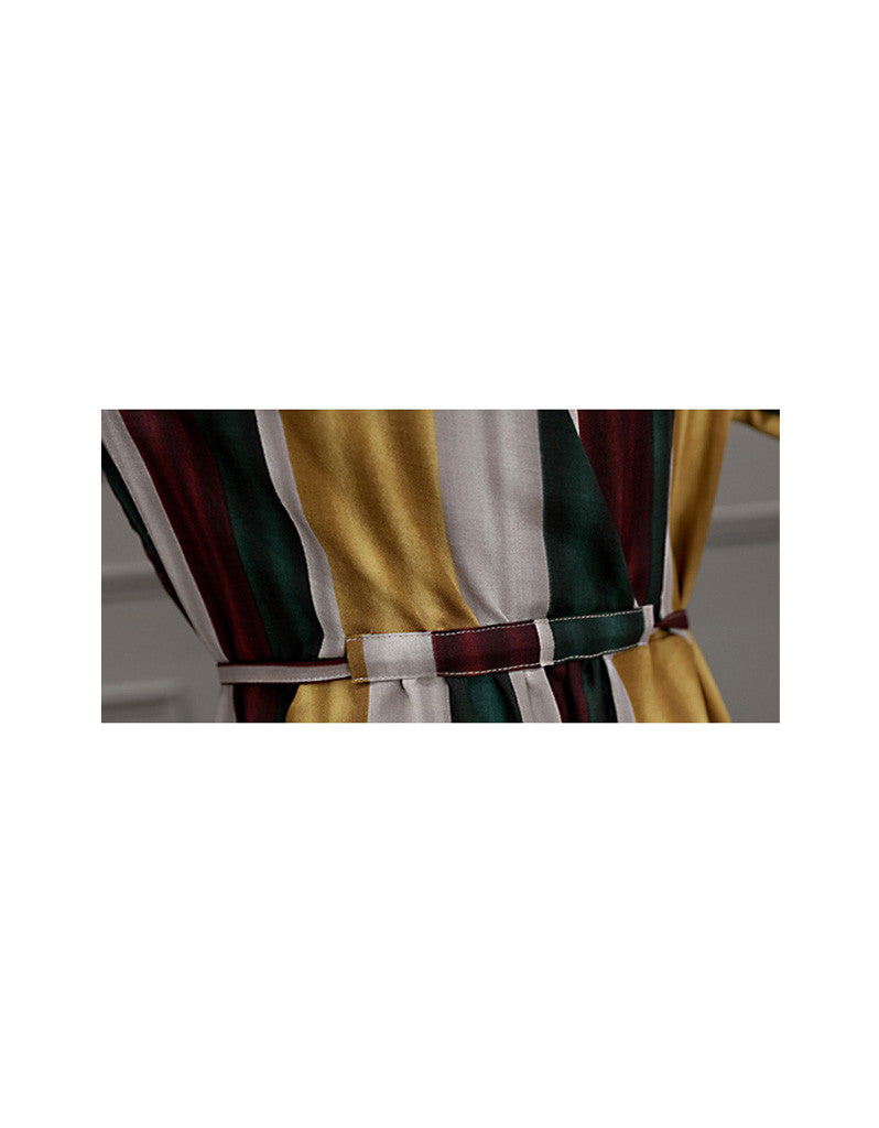 Multi-coloured striped dress with 3/4 sleeves