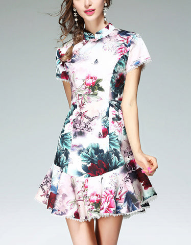 Sleeveless short tailored cheongsam with full front embroidery (more colours)