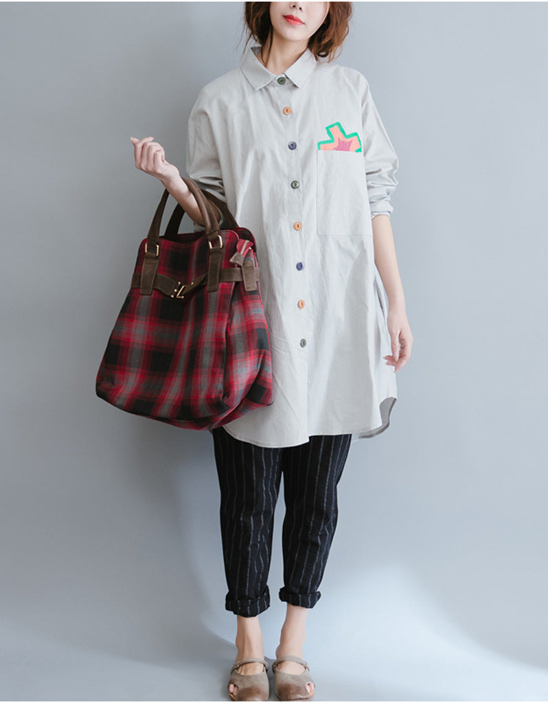 Oversized long sleeved shirt dress with patterns