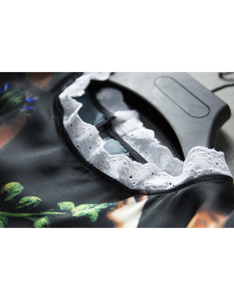 Long sleeve silk printed top