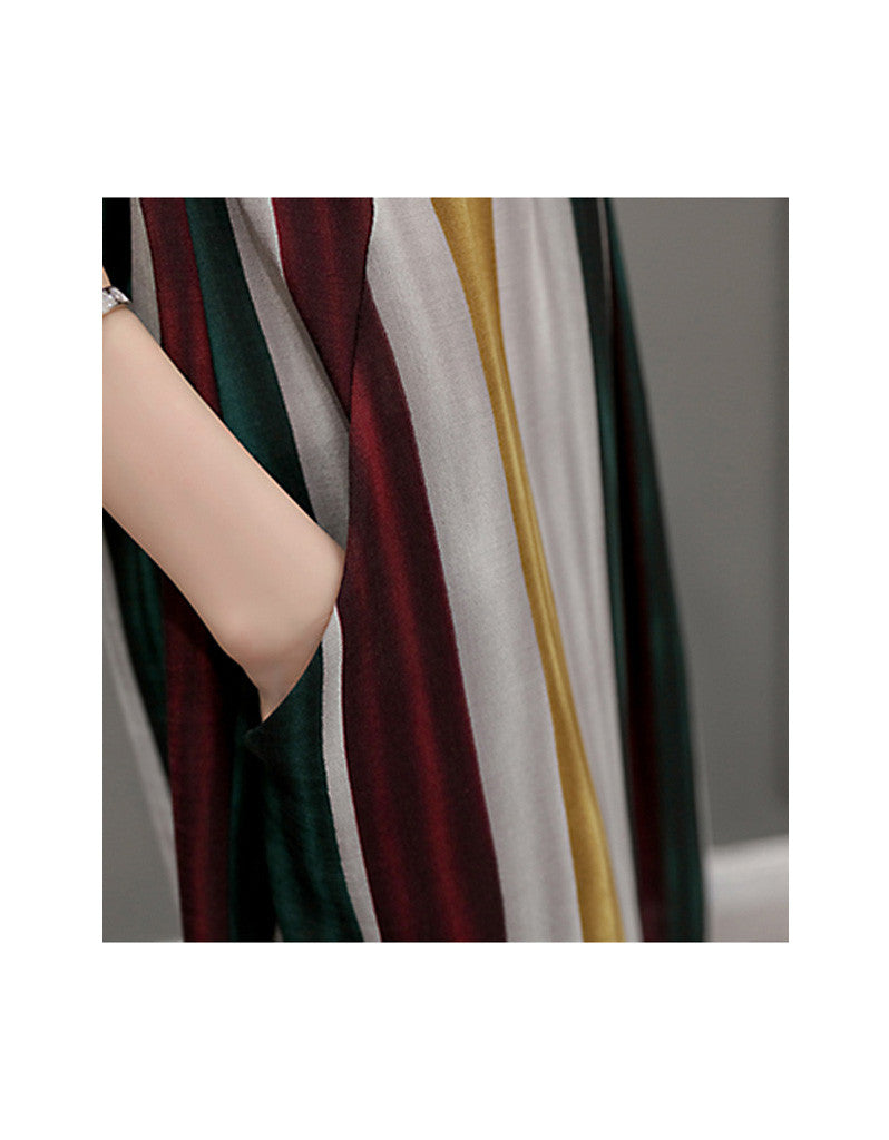 Multi-coloured striped dress with 3/4 sleeves