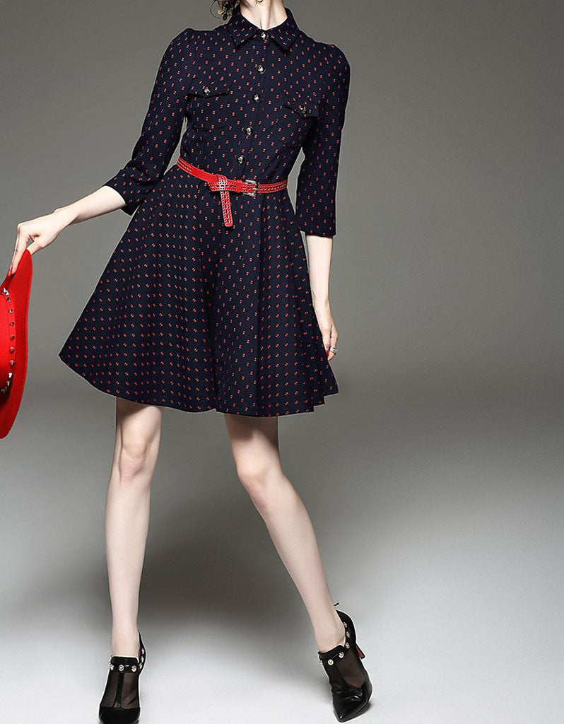Mid-length sleeve patterned mid-length dress (More colours)
