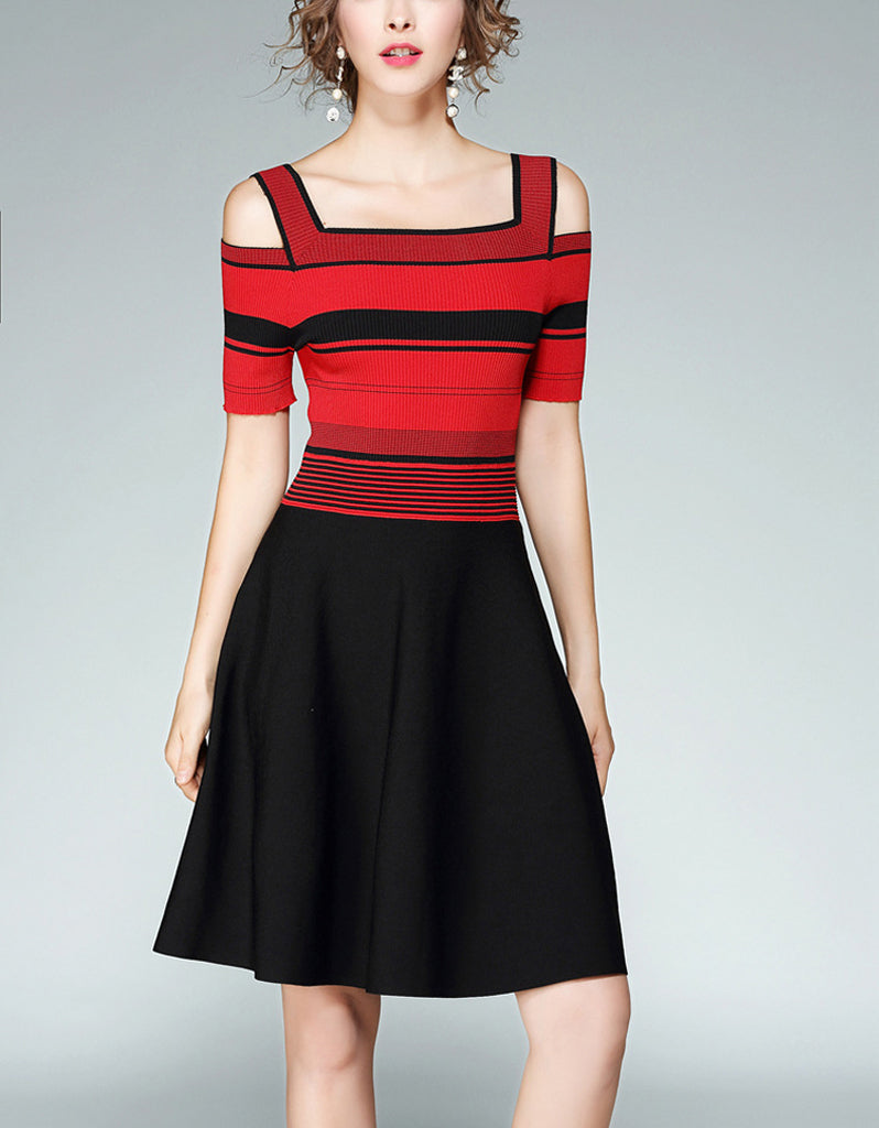 Knitted off shoulder striped dress (More colours)