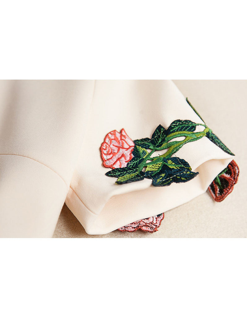 Short sleeve embroidered tailored mid-length dress (More colours)