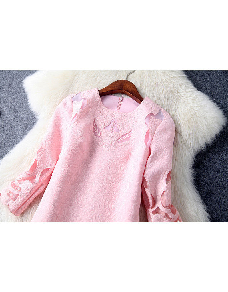 Mid-length sleeve with cut-out embroidery and lace short dress (More colours)