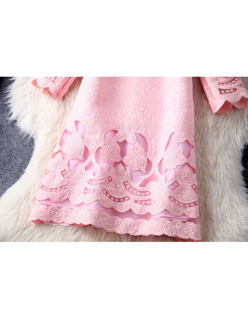 Mid-length sleeve with cut-out embroidery and lace short dress (More colours)