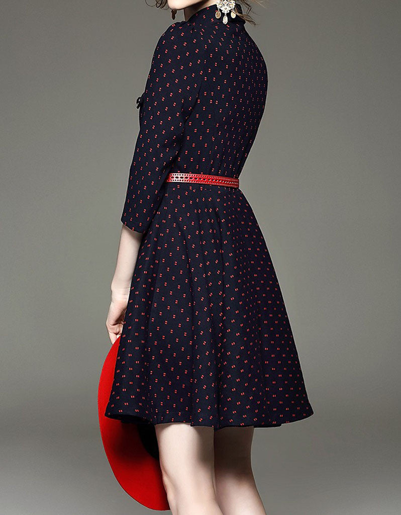 Mid-length sleeve patterned mid-length dress (More colours)