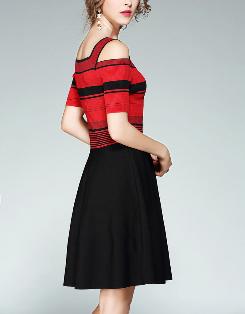 Knitted off shoulder striped dress (More colours)
