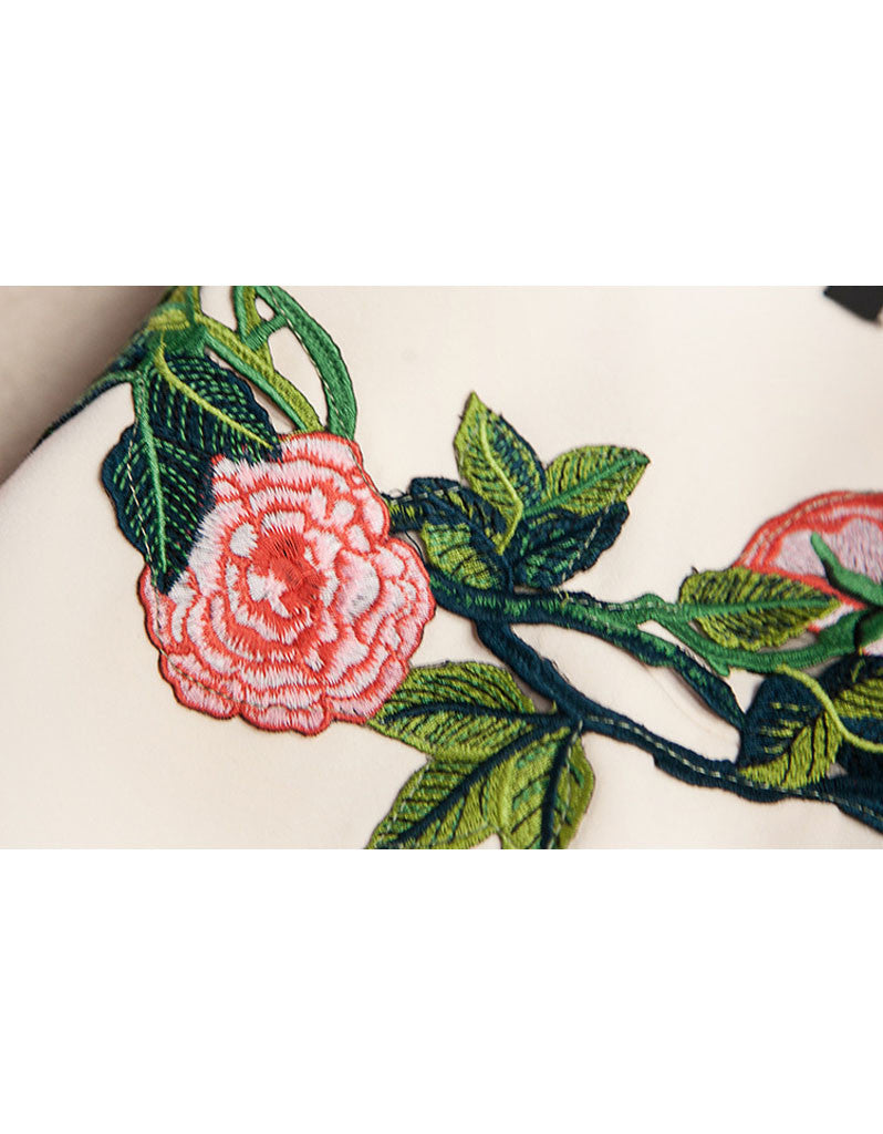 Short sleeve embroidered tailored mid-length dress (More colours)