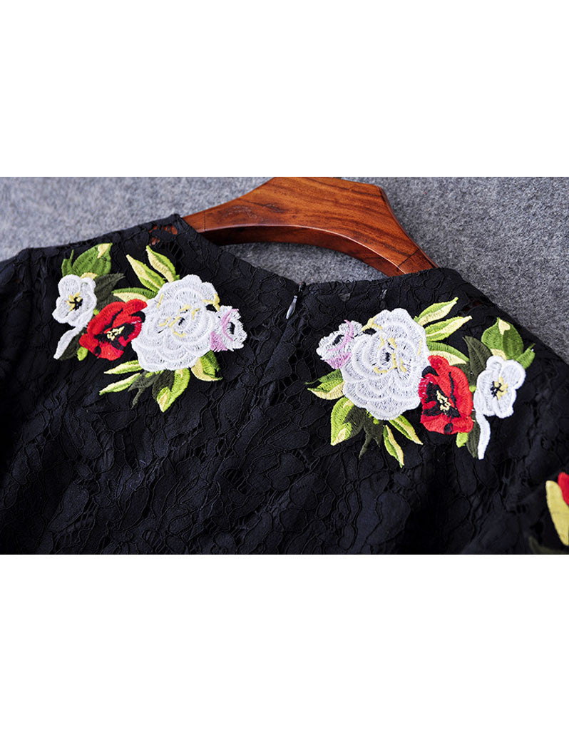 Mid-length sleeve embroidered long dress