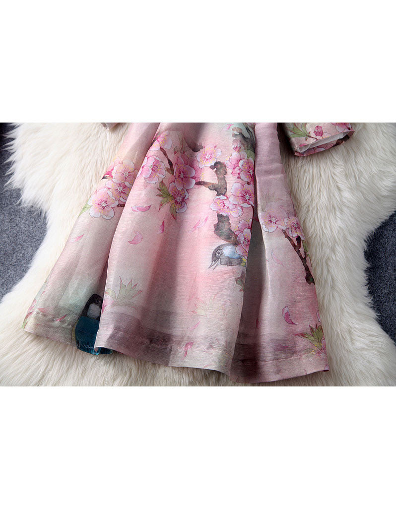 Mid-length sleeve A-line printed cheongsum