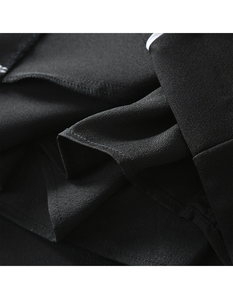 Long sleeve half chiffon top and tailored mid-length skirt