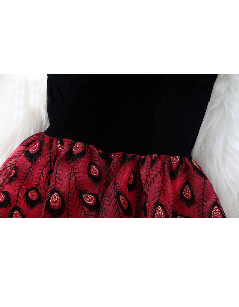 Sleeveless dress with peacock pattern (More colours)