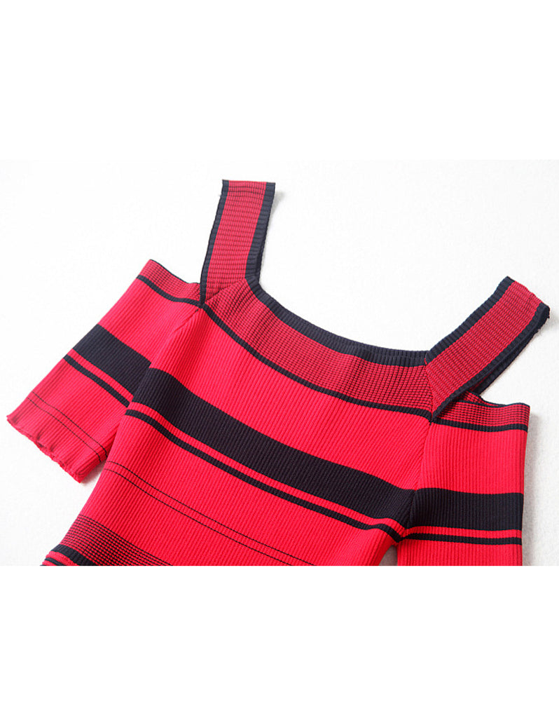 Knitted off shoulder striped dress (More colours)