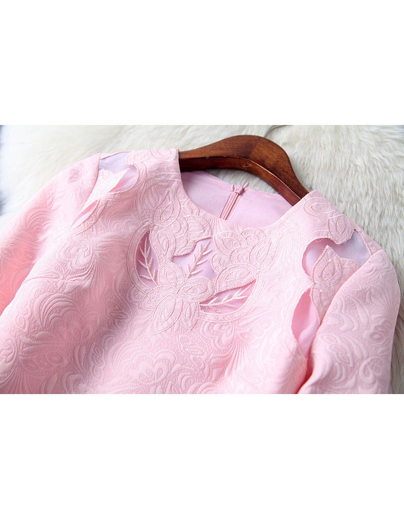 Mid-length sleeve with cut-out embroidery and lace short dress (More colours)