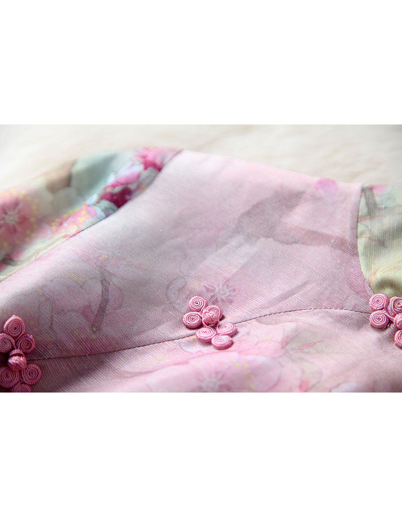 Mid-length sleeve A-line printed cheongsum