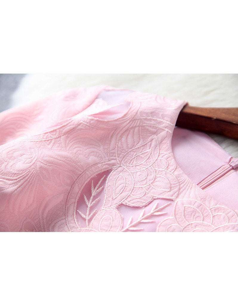 Mid-length sleeve with cut-out embroidery and lace short dress (More colours)
