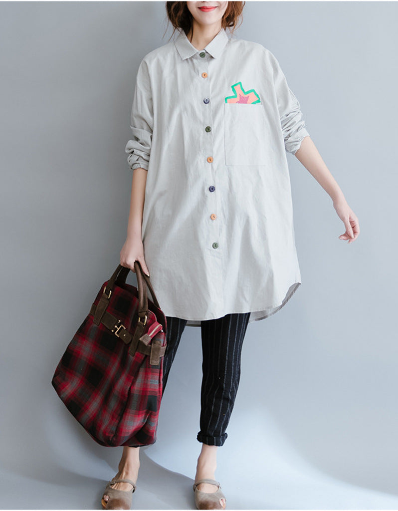 Oversized long sleeved shirt dress with patterns