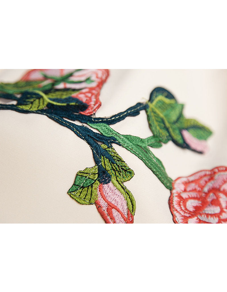 Short sleeve embroidered tailored mid-length dress (More colours)