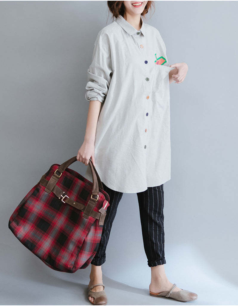 Oversized long sleeved shirt dress with patterns