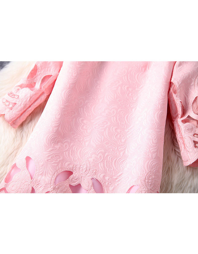 Mid-length sleeve with cut-out embroidery and lace short dress (More colours)