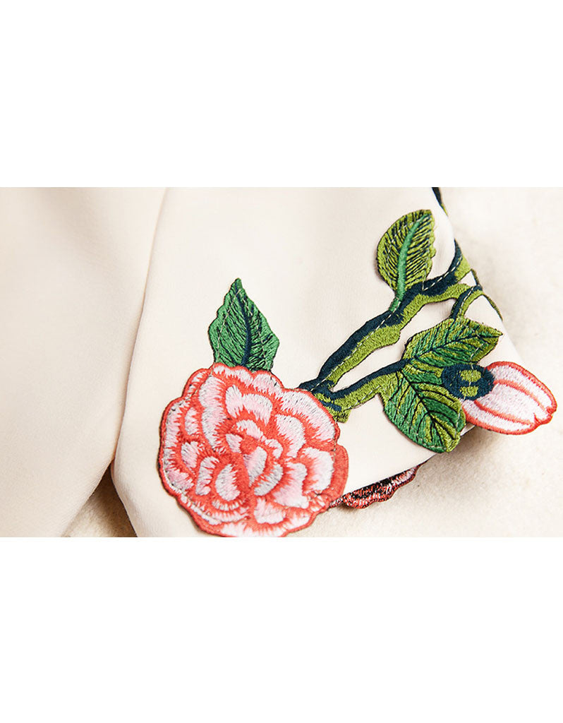 Short sleeve embroidered tailored mid-length dress (More colours)