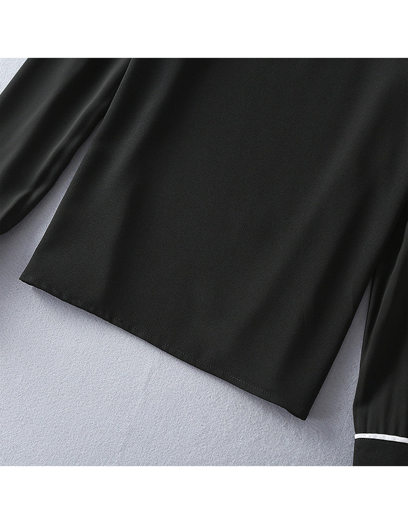 Long sleeve half chiffon top and tailored mid-length skirt