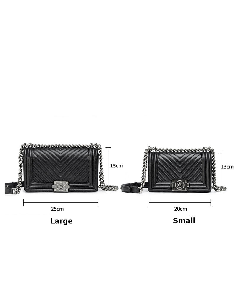 Genuine sheepskin leather chevron quilted design flap handbag