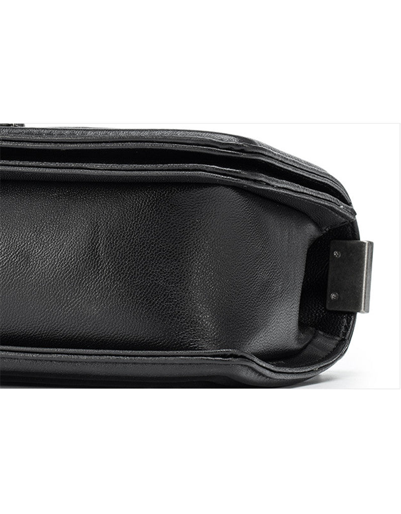 Genuine sheepskin leather chevron quilted design flap handbag