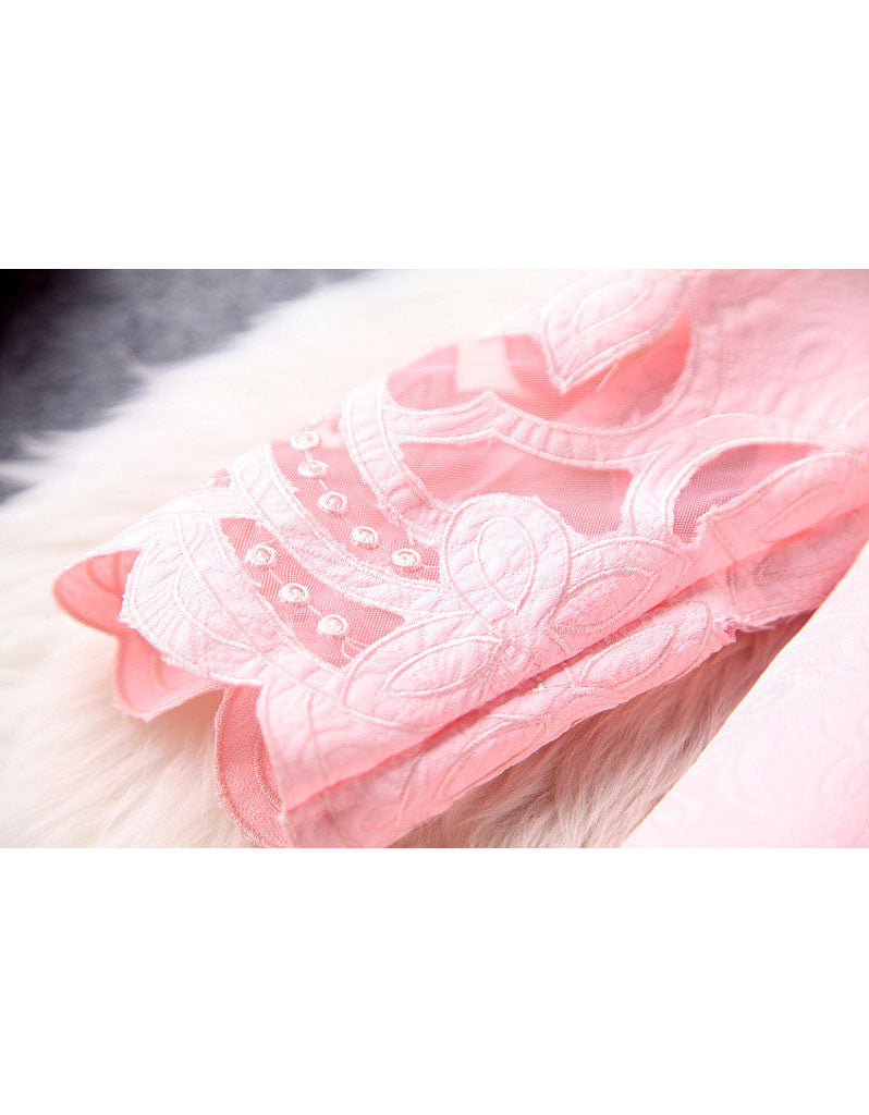 Mid-length sleeve with cut-out embroidery and lace short dress (More colours)