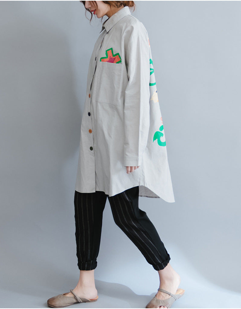 Oversized long sleeved shirt dress with patterns